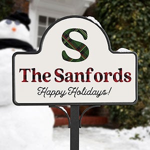 Plaid & Print Personalized Magnetic Christmas Garden Sign
