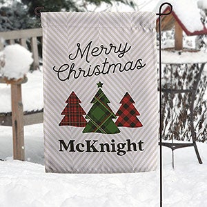 Plaid & Print Personalized Christmas Garden Flag