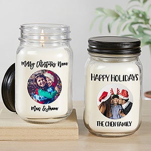 Christmas Photo Message Personalized Farmhouse Candle Jar