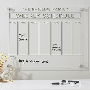 Personalized Clear Acrylic Weekly Wall Calendar - Horizontal