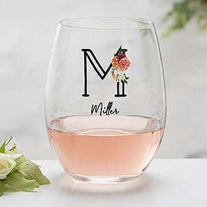 Blush Colorful Floral Personalized Stemless Wine Glass
