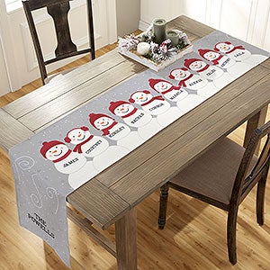 Snowman Family Personalized Christmas Table Runner - 16x120