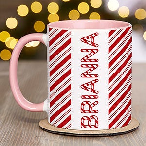 Candy Cane Lane Personalized Christmas Hot Cocoa Mug 11oz Pink
