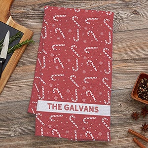 Candy Cane Lane Personalized Christmas Waffle Weave Kitchen Towel