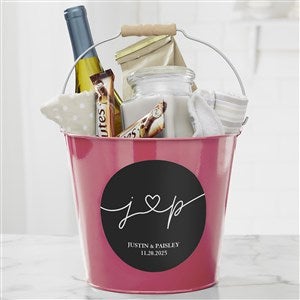 Drawn Together By Love Personalized Large Metal Bucket Pink
