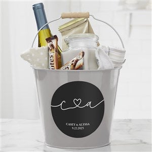 Drawn Together By Love Personalized Large Metal Bucket Silver