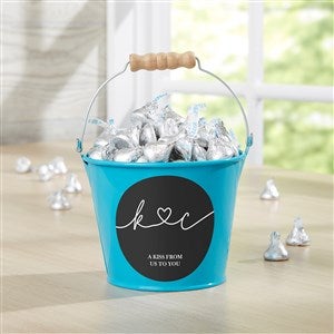 Drawn Together By Love Personalized Mini Metal Bucket Turquoise