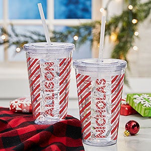 Candy Cane Lane Personalized Acrylic Tumbler with Straw