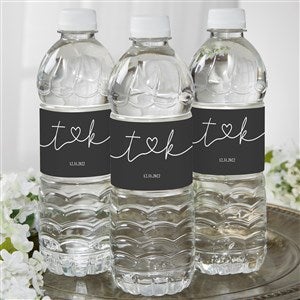 Drawn Together By Love Personalized Wedding Water Bottle Labels - #32409