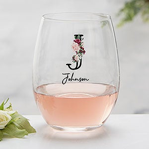 Wine Colorful Floral Personalized Stemless Wine Glass