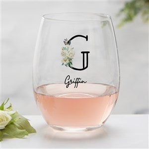 Neutral Colorful Floral Personalized Stemless Wine Glass