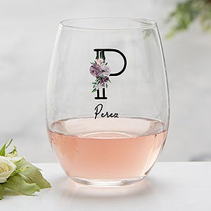 Plum Colorful Floral Personalized Stemless Wine Glass