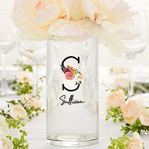 Blush Colorful Floral Personalized Glass Cylinder Wedding Vase