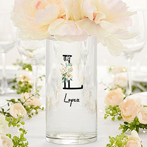 Neutral Colorful Floral Personalized Glass Cylinder Wedding Vase