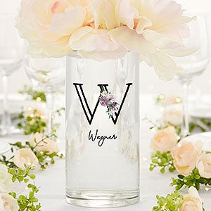 Plum Colorful Floral Personalized Glass Cylinder Wedding Vase