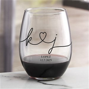 Drawn Together By Love Personalized 21oz Stemless Wine Glass