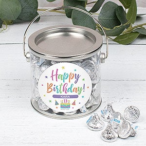 Pastel Birthday Personalized Silver Can with Sticker - Silver Kisses