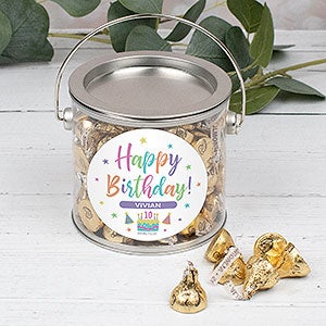 Pastel Birthday Personalized Silver Can with Sticker - Gold Kisses