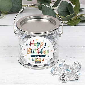 Bold Birthday Personalized Silver Paint Can with Sticker - Silver Kisses