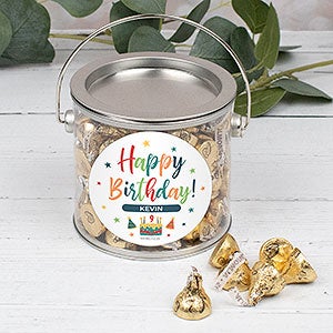 Bold Birthday Personalized Silver Paint Can with Sticker - Gold Kisses