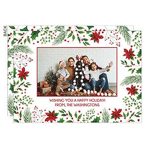 Holly Berry Photo Personalized Holiday Card - Premium - Set of 15