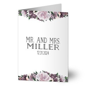 Plum Colorful Floral Personalized Wedding Greeting Card Signature