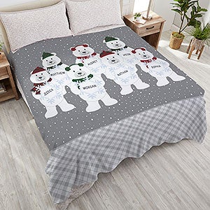 Polar Bear Family Personalized 90x90 Plush Queen Fleece Blanket