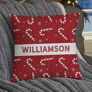 Candy Cane Lane Personalized Christmas 14x14 Velvet Throw Pillow