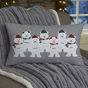 Polar Bear Family Personalized Christmas Lumbar Throw Pillow