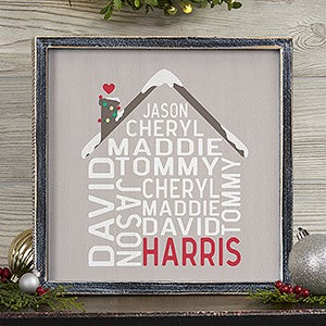 Christmas Family House Personalized Blackwashed Frame Wall Art - 12x12