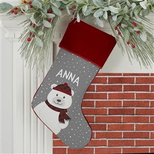 Polar Bear Family Personalized Burgundy Christmas Stocking