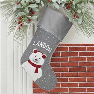 Polar Bear Family Personalized Grey Christmas Stocking