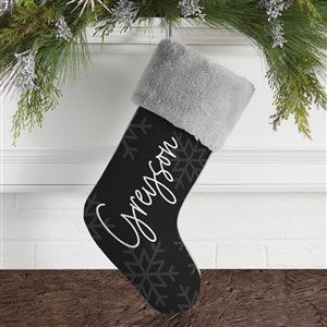 Elegant Snowflake Personalized Grey Faux Fur Christmas Stocking