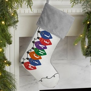 Holiday Lights Personalized Grey Christmas Stocking