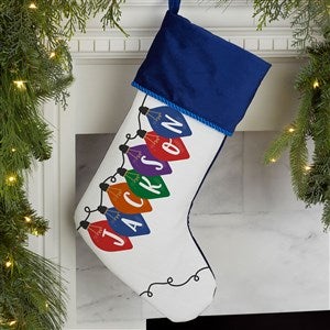 Holiday Lights Personalized Blue Christmas Stocking