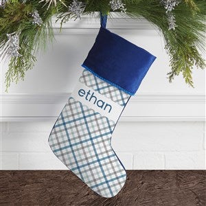 Plaid Personalized Blue Christmas Stocking