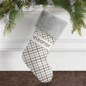 Plaid Personalized Grey Faux Fur Christmas Stocking
