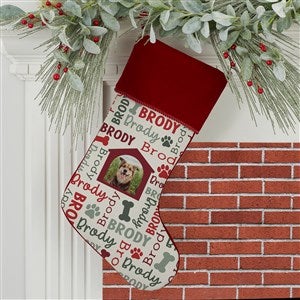 Repeating Pet Name Personalized Photo Burgundy Christmas Stocking