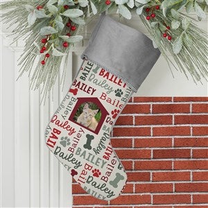 Repeating Pet Name Personalized Photo Grey Christmas Stocking