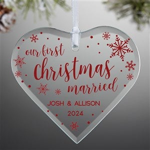 First Christmas Married Personalized Heart Glass Ornament - Standard