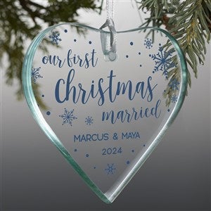First Christmas Married Personalized Heart Glass Ornament - Premium