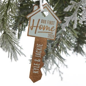 Our New Home Personalized Blue Stain Wood Key Ornament
