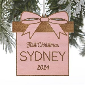 Baby Christmas Present Personalized Pink Stain Wood Ornament