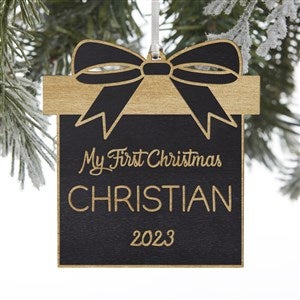 Baby Christmas Present Personalized Black Wood Ornament