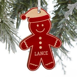 Gingerbread Family Character Personalized Wood Ornament - Red Maple