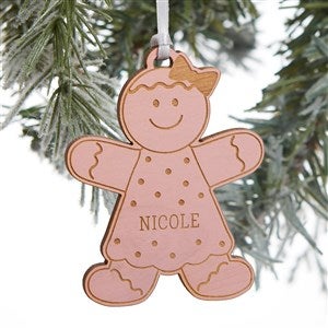 Gingerbread Family Character Personalized Wood Ornament - Pink Stain