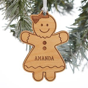Gingerbread Family Character Personalized Wood Ornament - Natural