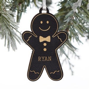 Gingerbread Family Character Personalized Wood Ornament - Black Stain
