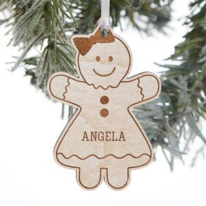 Gingerbread Family Character Personalized Wood Ornament - Whitewash