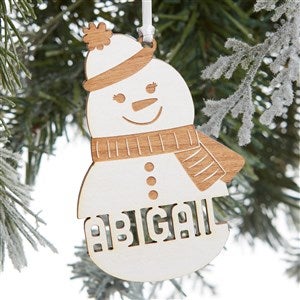 Snowman Character Personalized Whitewash Wood Ornament